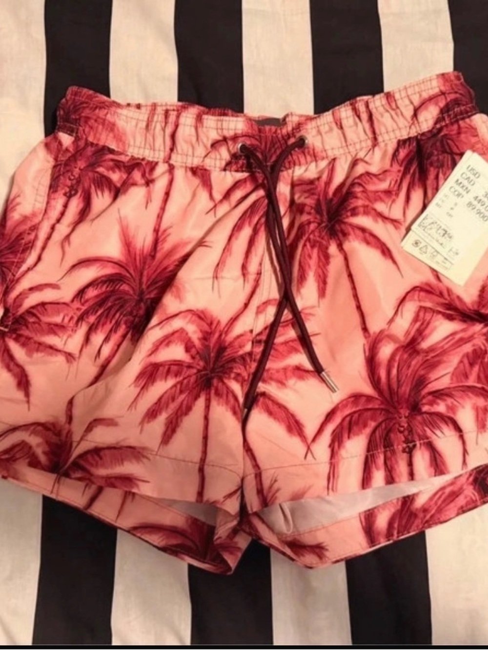 H&M Pink Swim Trunks with Red Palm Print